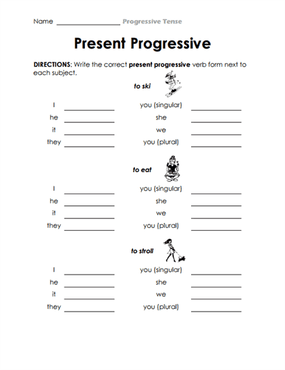 Progressive Verb Chart Worksheet