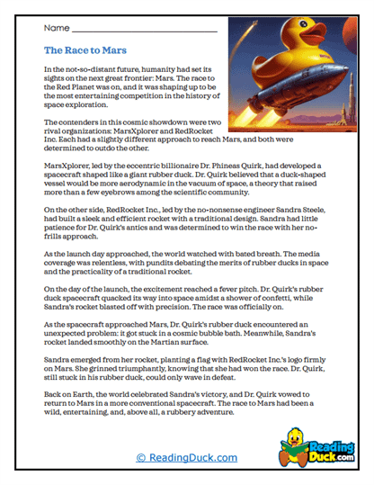 Rubber Duck Race Worksheet