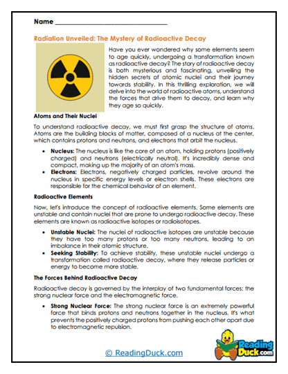 Radioactive Mysteries Worksheet