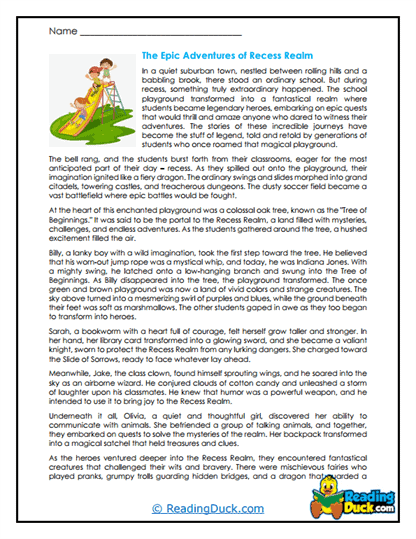 Recess Realm Worksheet