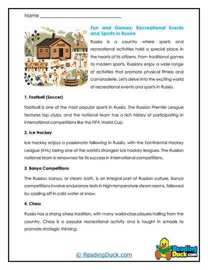 Russian Sports Craze Worksheet