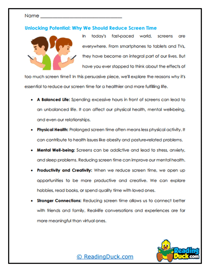 Screen Time Limits Worksheet