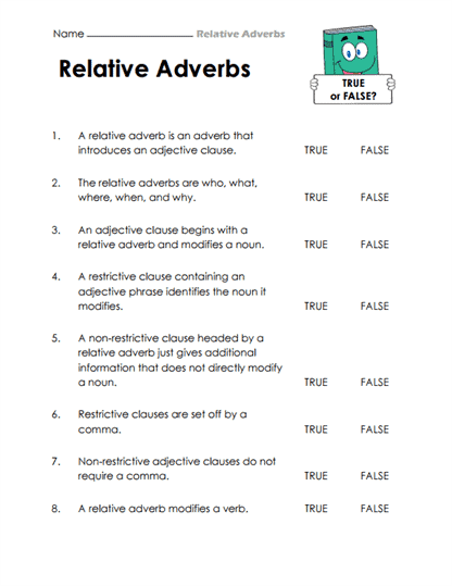 Relative Adverb Review Worksheet