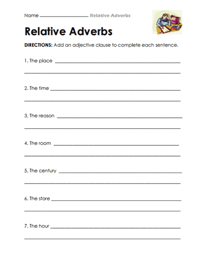 Adjective Clause Builder Worksheet