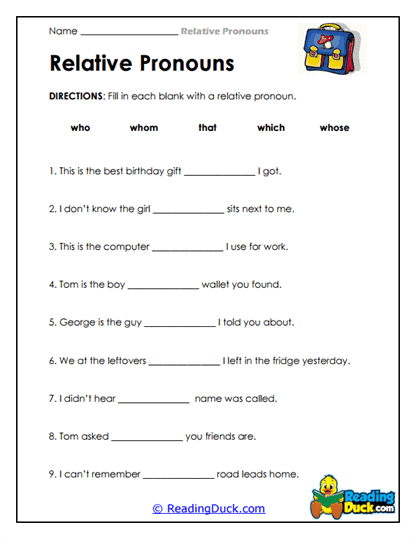 Pronoun Practice Fill-In Worksheet