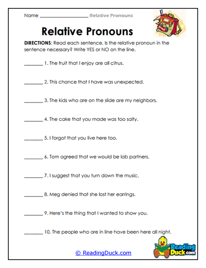 Pronoun Necessity Check Worksheet