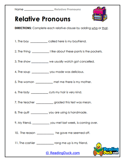 Pronoun Completion Worksheet