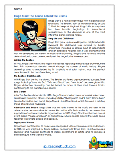 Ringo’s Rhythms Worksheet