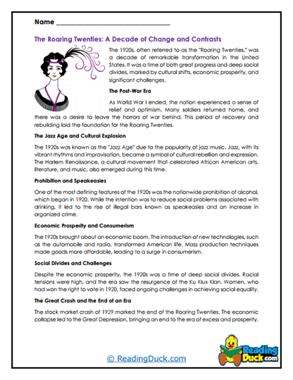Roaring Twenties Worksheet