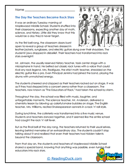 The Day the Teachers Became Rock Stars Worksheet