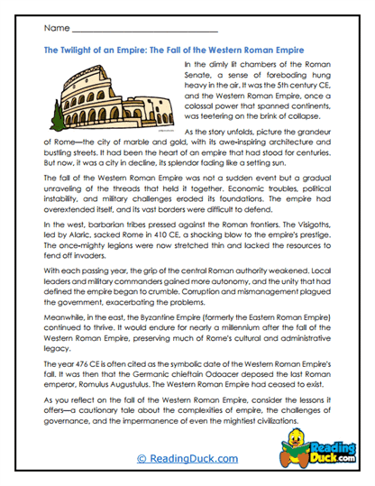 Roman Fall Worksheet