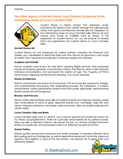 Roman Masterpieces Worksheet