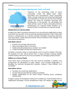 Cloud Computing Reading Worksheets | Reading Duck.com