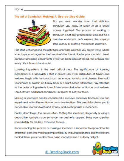 Sandwich Skills Worksheet