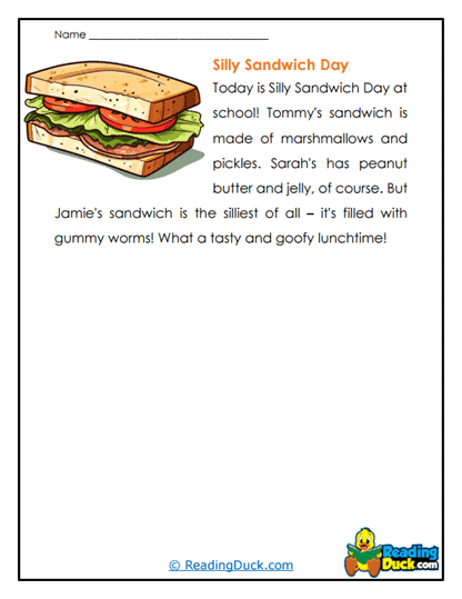 Silly Sandwiches Worksheet