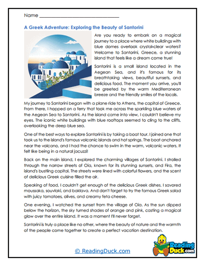 Santorini Splendor Worksheet