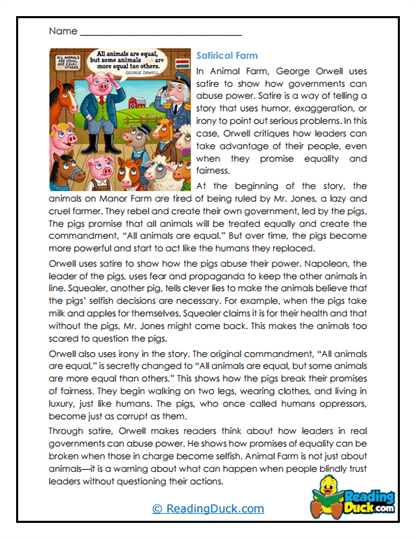 Satirical Control Worksheet