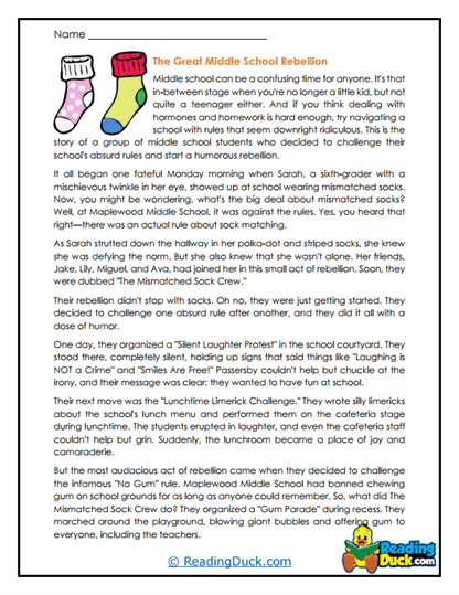 Sock Rebellion Worksheet