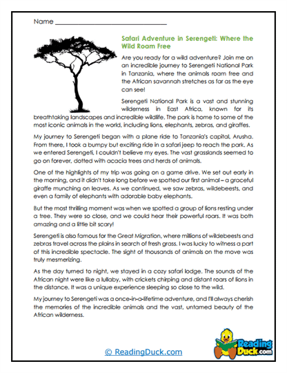Serengeti Safari Worksheet