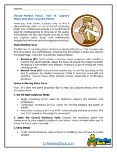 Photography and Camera Worksheets | Reading Duck.com