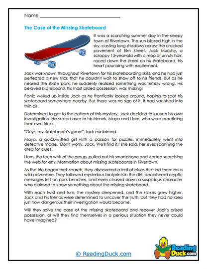 Skateboard Sleuths Worksheet
