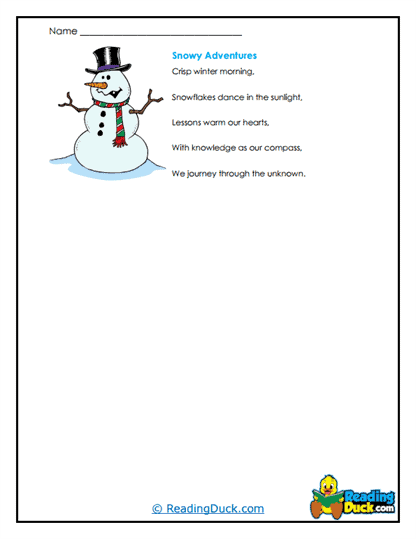 Snowy Adventures Worksheet
