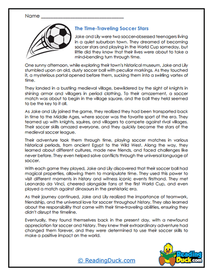 Soccer Adventure Worksheet