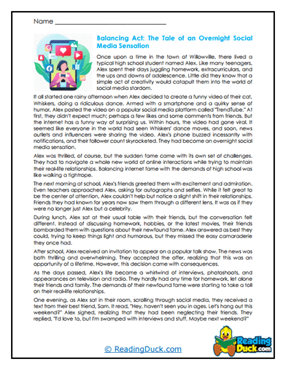 Social Media Sensation Worksheet