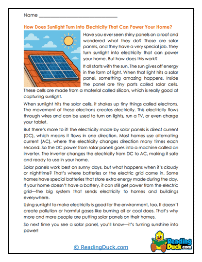 Solar Panels Worksheet