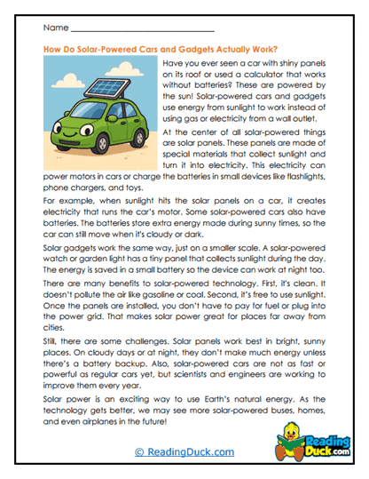 Sun-Powered Devices Worksheet