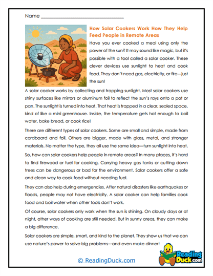 Sun Cooking Worksheet