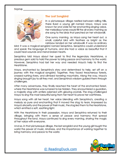 Songbird's Journey Worksheet
