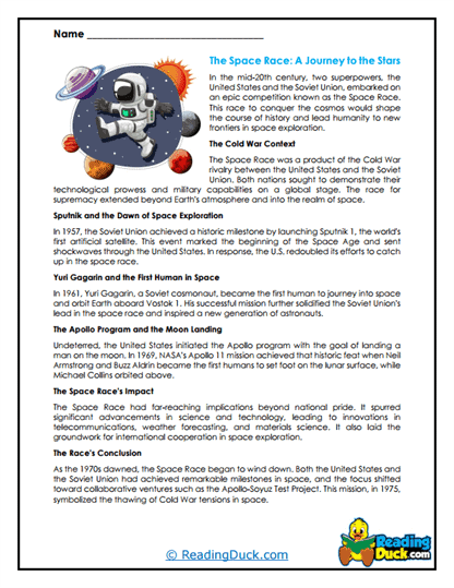 Space Race Worksheet