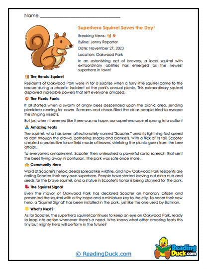 Squirrel Superhero Worksheet