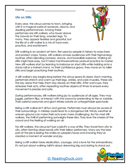Walking on Stilts Worksheet