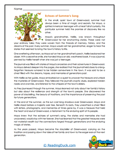 Summer’s Echoes Worksheet