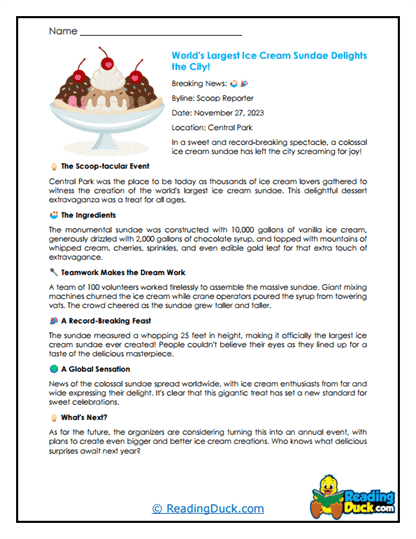 Sundae Spectacle Worksheet