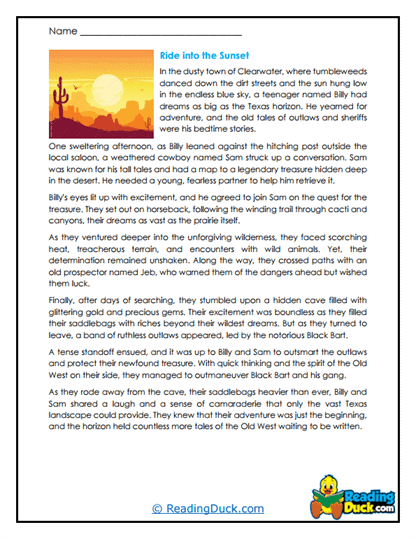 Sunset Ride Worksheet