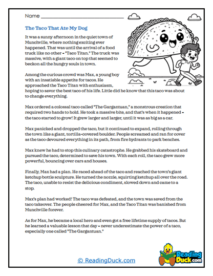 The Taco That Ate My Dog Worksheet