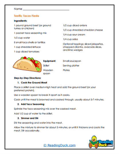 Taco Fiesta Worksheet