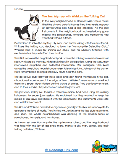 Whiskers' Jazz Mystery Worksheet