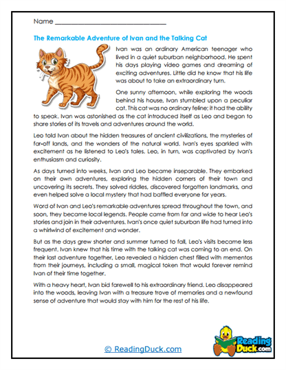 Talking Cat Adventure Worksheet