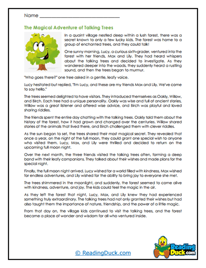 Talking Trees Adventure Worksheet