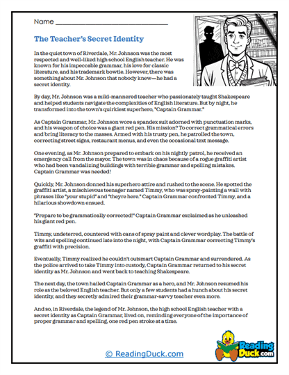 The Teacher's Secret Identity Worksheet