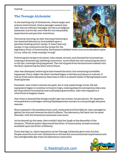 Potion Chaos Worksheet