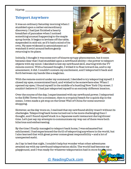 Teleportation Fun Worksheet