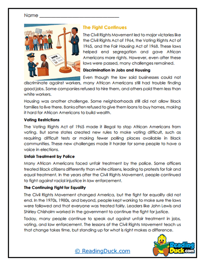 The Fight Continues Worksheet