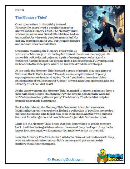 Memory Bandit Worksheet