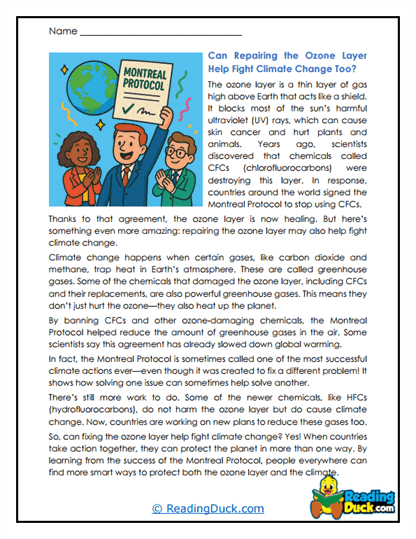 The Ozone Layer Reading Comprehension Worksheets