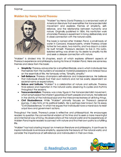 Thoreau's Escape Worksheet